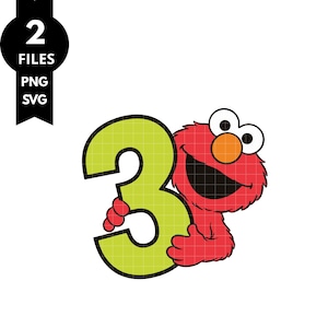Cumpleaños de Barrio Sésamo, camiseta de cumpleaños de Barrio Sésamo, SVG PNG de Barrio Sésamo, 3.º cumpleaños de Barrio Sésamo, Adorno para tarta de Barrio Sésamo Elmo