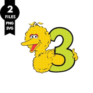 Cumpleaños de Barrio Sésamo, camiseta de cumpleaños de Barrio Sésamo, SVG PNG de Barrio Sésamo, tercer cumpleaños de Barrio Sésamo, adorno para tarta de Barrio Sésamo, pájaro grande