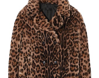 Abrigo cruzado de piel sintética con estampado de leopardo