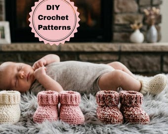 Crochet Baby Booties Pattern Easy Newborn Booties Crochet Cuffed Design Booties Easy Crochet Pattern Beginner Crochet Booties Ribbed Shoes