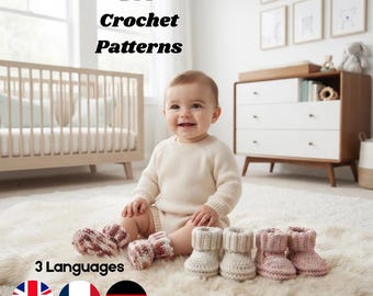 Crochet Baby Booties Pattern Easy Newborn Booties Crochet Cuffed Design Booties Easy Crochet Pattern Beginner Crochet Booties Ribbed Shoes
