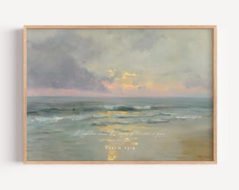 Mais Poderoso que as Ondas Salmo 93:4 Impressões Bíblicas, Pôr do Sol no Oceano, Versículo, Arte Cristã para Imprimir, Arte Bíblica para Download