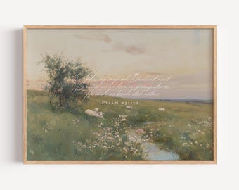 O Senhor é o meu pastor. Salmo 23:1-2. Impressões bíblicas, pasto verdejante, versículo bíblico, arte cristã para imprimir, arte de alta qualidade sobre a fé bíblica.