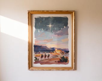 Arte da Natividade dos Três Reis Magos, Estrela de Belém para Imprimir, Arte de Parede da Jornada dos Reis Magos, Decoração Cristã de Natal, Arte Digital para Imprimir da Noite Santa