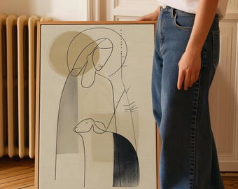 Arte de parede cristã abstrata para imprimir, desenho de cordeiro, Salmo 23, impressão artística bíblica neutra, presente religioso.