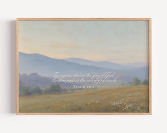 Os Céus Declaram Salmo 19:1 - Impressões Bíblicas com Paisagem de Montanha, Arte Cristã para Imprimir, Arte Bíblica para Download