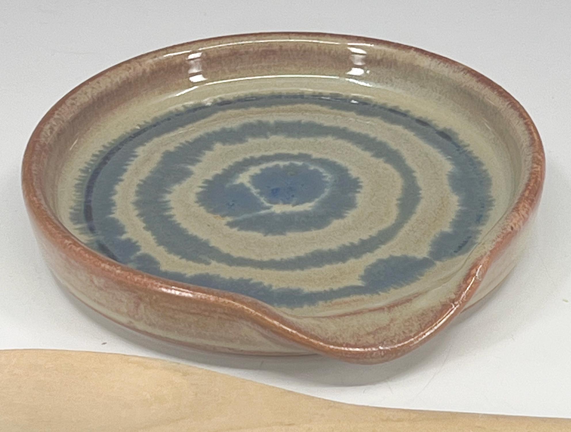 Spoon Rest - Handcrafted Stoneware with Blended Red/Gold glazes with organic Blue Swirls - Seiz Art Pottery  - FREE Shipping on Pottery