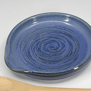 Spoon Rest - Handcrafted Stoneware with Mottled Blue glaze with Textured Swirl design - FREE Shipping on all Seiz Art Pottery items