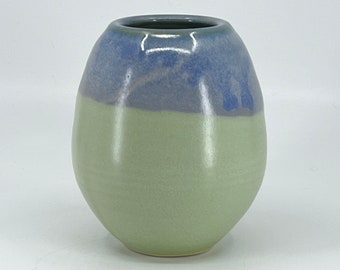 Wheelthrown Pottery with Honeydew base and Flowing Soft Blue  glazes  - Stoneware Bud Vase by Seiz Art Pottery  - FREE Shipping