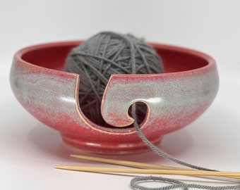 Yarn / Crocheting / Knitting Bowl - Passion Red w/ Green splatter glaze on rim - Wheel Thrown Stoneware by Seiz Art Pottery - FREE Shipping