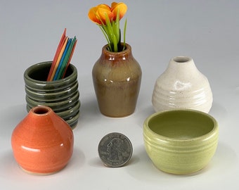 Miniature Pottery Vases - Colorful set of 5 - bud vases / toothpick holders / tiny pots  - FREE Shipping on all Seiz Art Pottery orders