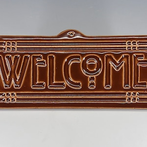 Welcome Tile - Arts & Crafts Mission Craftsman Style - Bungalow Brown Glaze  by Seiz Art Pottery - FREE Shipping on all orders