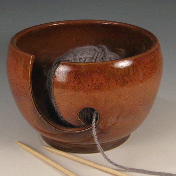 Yarn / Knitting Bowl - Deep Red Brown Glaze - Wheel Thrown Stoneware by Seiz Pottery