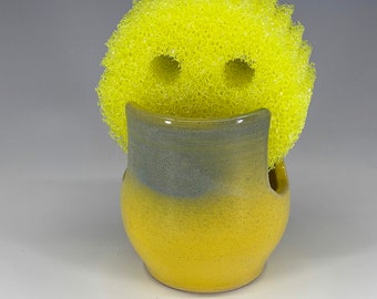 Sponge Daddy Holder with Buttercup Yellow and Blended Blue glaze on Seiz Art Pottery  - FREE Shipping on all pottery orders