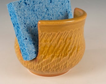 Sponge / Scrubber Holder with Butterscotch glaze on stunning textured surface by Seiz Pottery  - FREE Shipping