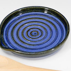 Spoon Rest - Handcrafted Stoneware with Mottled Blue glaze and Circular design - FREE Shipping on all Seiz Pottery items