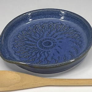 Spoon Rest - Handcrafted Stoneware with Mottled Blue glaze with Textured Circular design - FREE Shipping on all Seiz Art Pottery items