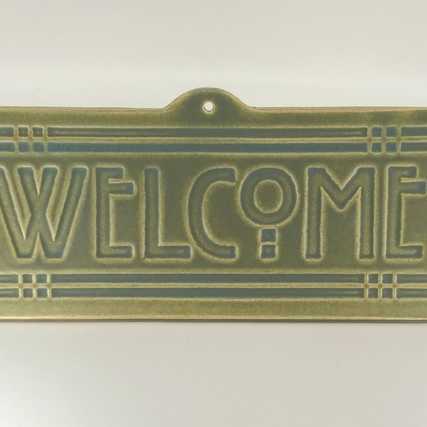 Welcome Tile - Arts & Crafts Mission - Craftsman Style - Matte Green Glaze by Seiz Art Pottery - FREE Shipping on all orders