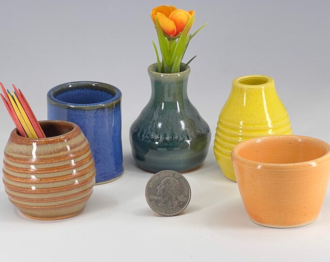 Miniature Pottery Vases Colorful Set of 5 Mini Bud Vases / Toothpick