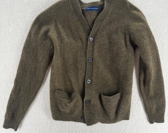 John Ashford – Vintage-Cardigan aus 100 % reiner Schurwolle mit Taschen – Olivgrün – Größe S – Herren