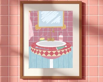 Bathroom Illustration | Fun Bathroom Wall Art Print | Quirky Home Decor