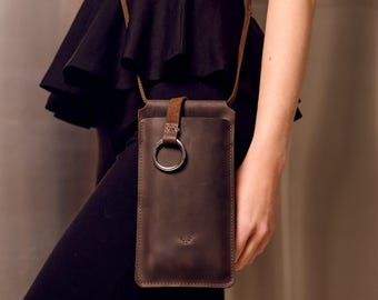 Bolso de cuero para teléfono de mujer, Estuche de cuero para teléfono, Bolso bandolera de cuero para teléfono, Estuche personalizado para teléfono celular, Estuche para teléfono de hombro
