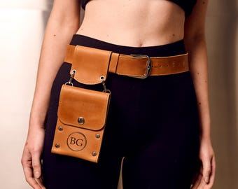 Custom leather belt pouch, Womens leather belt bag, Personalized waist phone bag, Leather waist pouch, Small belt bag, Pouch with belt loop