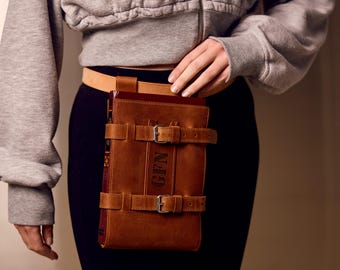 Leather book holder for belt, Belt book holder, Belt book pouch, Custom book holder, Medieval book holder, Book belt carrier, Book holster