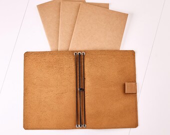 Custom leather journal cover, Leather journal with elastic, Personalized refillable journal, Leather notebook holder, Leather planner cover