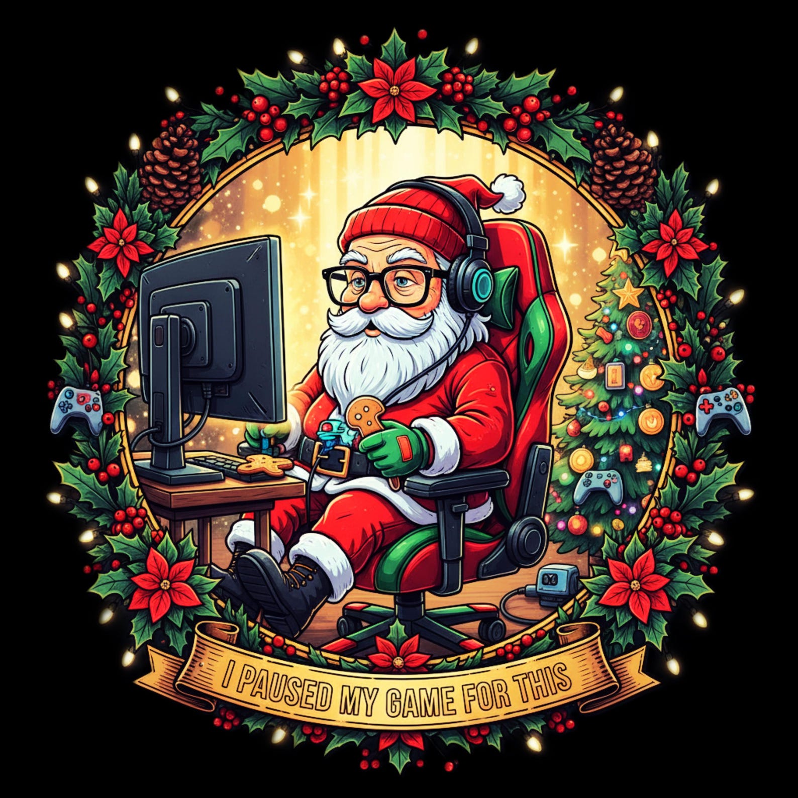 Santa Gamer PNG, Retro Christmas T-shirt Design (digital Download) - Etsy