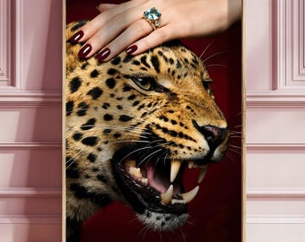 Leopard Art Print Fierce Jungle Poster Glam Chic Fashion Decor Wild Cat Photography Bold Luxury Style Digital Download for Living Room