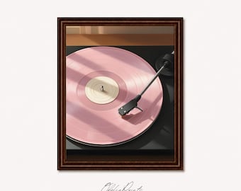 Vinyl Record Pink Poster Retro Music Artwork Vintage Album Decor Groovy Wall Print Printable Digital Download for Living Room or Studio