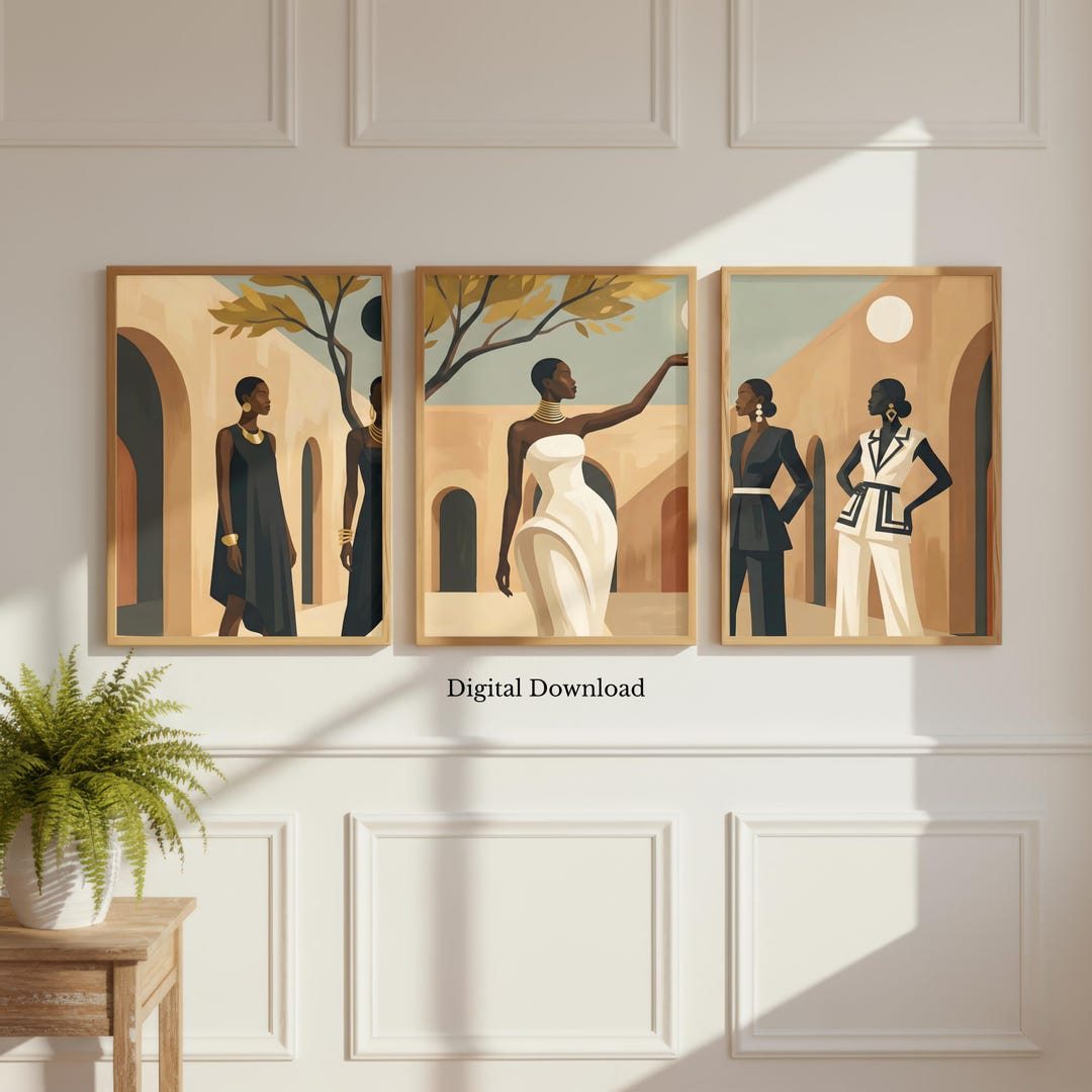 Afrocentric Black Woman Wall Art Set of 3 Modern African Contemporary ...