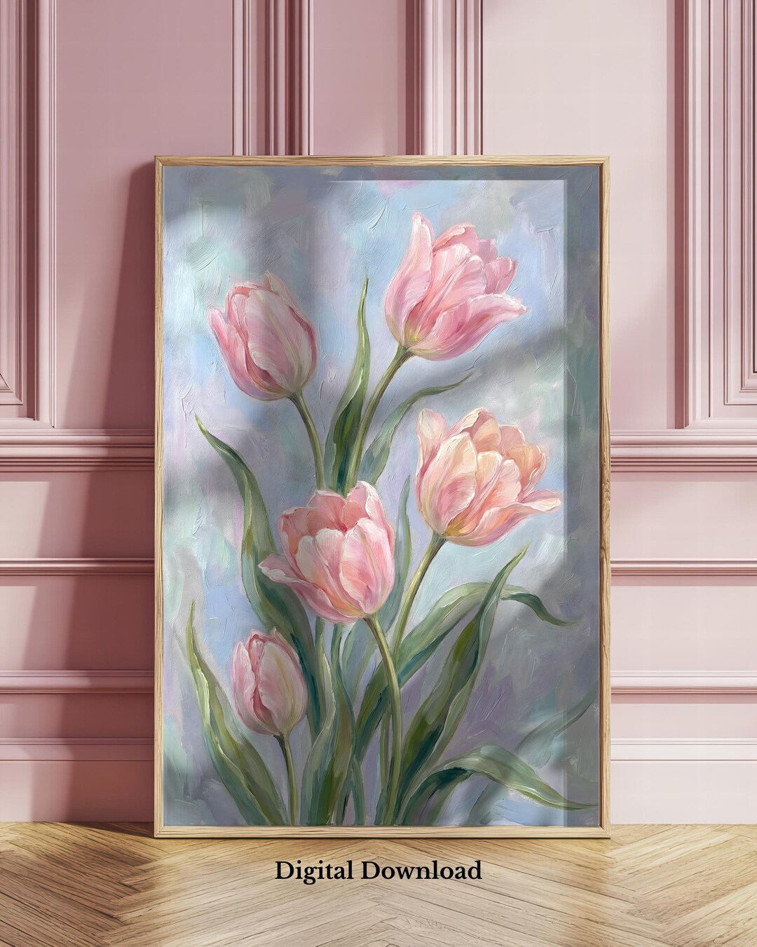 Pink Tulip Wall Art Feminine Floral Painting Girly Dorm Decor Cute Pink ...