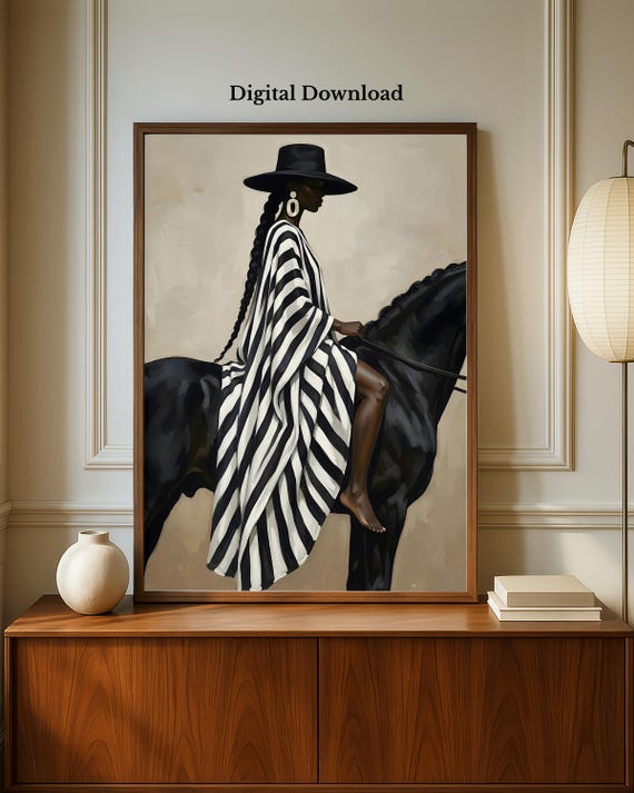 Black Woman Wall Art Print Afrocentric Modern African Wall Art Elegant Figure Cultural Fashion  Artwork Digital Download For Living Room