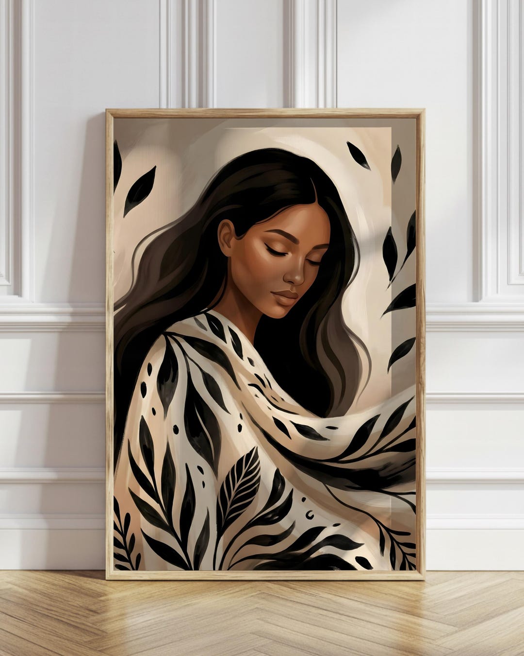 Abstract Woman Wall Art Modern Female Portrait Neutral Boho Botanical ...