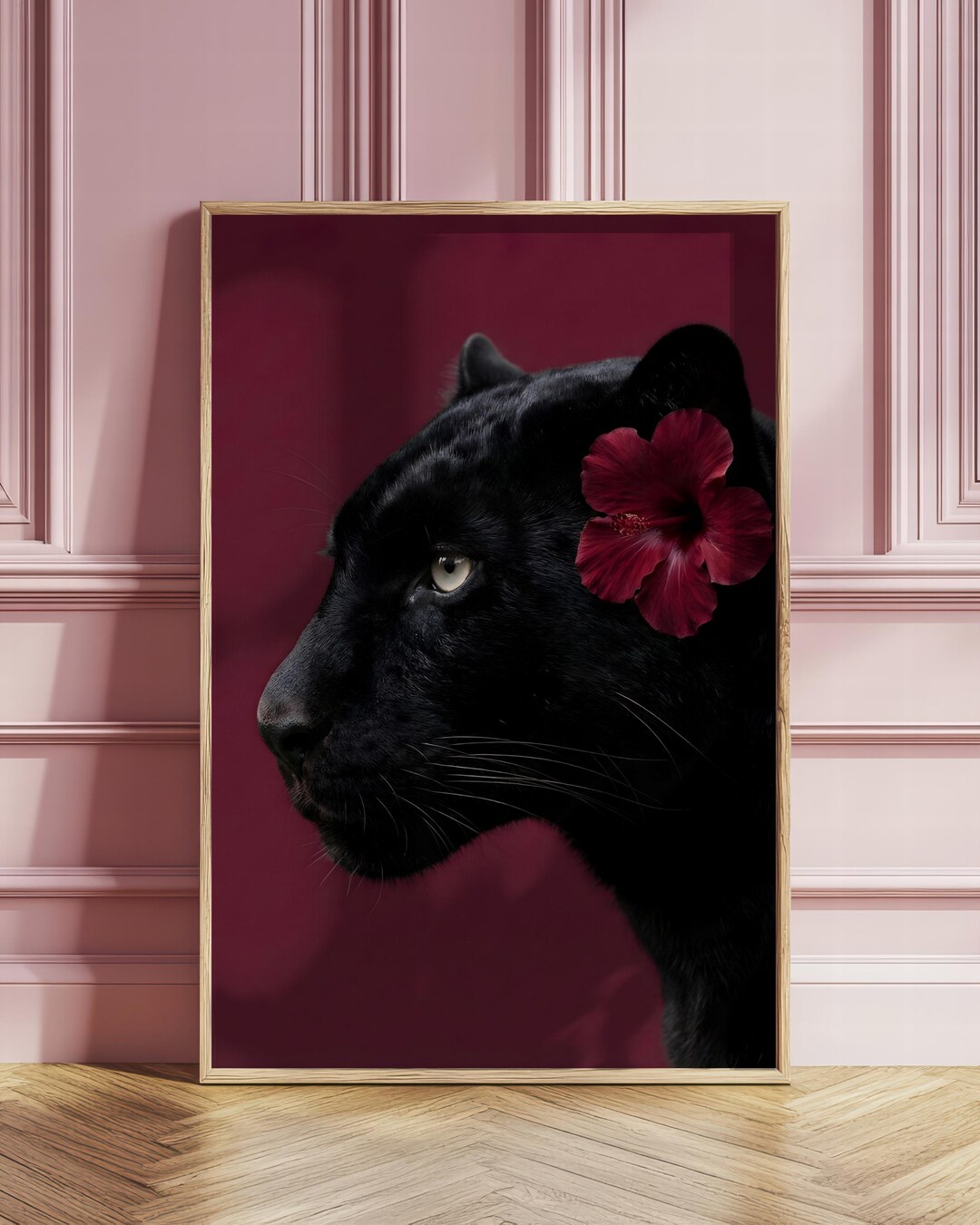 Panther Art Print Floral Panther Portrait Modern Animal Wall Art Exotic ...