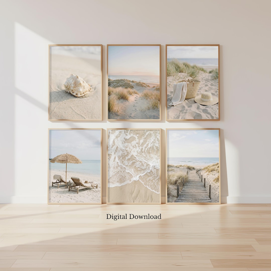 Coastal Boho Beach Wall Art Set of 6 Neutral Ocean Prints Minimalist ...