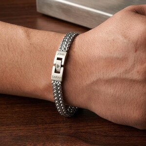 Personalized Men's Bracelet, Stainless Steel Interlocking Bracelet, Initial Bracelet, Name Bracelet, Friendship Bracelet, Memorial Gift