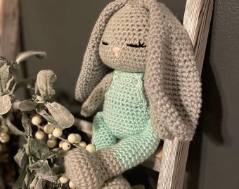 Crochet Bunny Rabbit Doll, Baby Toys, Baby Shower Gift, Toddler Toys 2 Year Old, Easter Bunny, Baby Boy Bunny, Boy Bunny Rabbit, Overalls