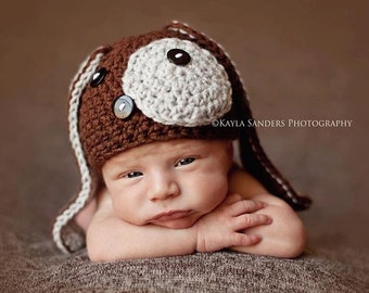 Baby Boy Hat, Baby Girl Hat, Baby Puppy Hat, Baby Beanie, Crochet, NEWBORN, Puppy Dog Hat, Puppy Hat, Dog Hat, Photography Prop