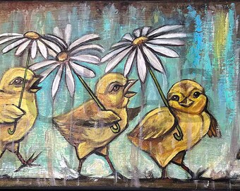 Chicks with Daisies