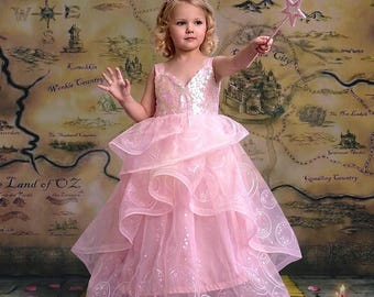 Vestido rosa de bruja buena para niñas pequeñas, disfraz de princesa hada con lentejuelas color rubor, atuendo mágico para sesión de fotos de cumpleaños.