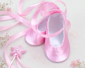 Fairy Baby Ballet Flats for Girls – Pink Satin Shoes for Costume & Photos