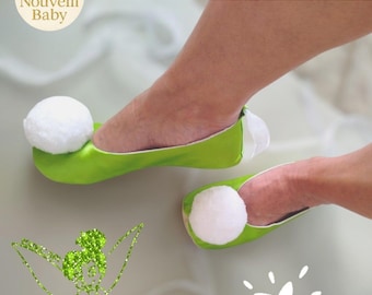 Tink-Style Green Fairy Soft Sole Shoes for Adults – Pom Pom Ballet Flats