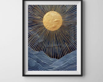 Navy Gold Sun Art | Digital Download Poster | Printable Abstract Wall Art