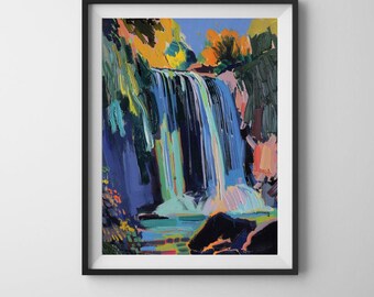 Colorful Waterfall Landscape Printable | Modern Abstract Nature Digital Download
