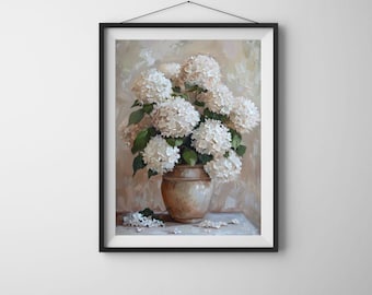 White Hydrangea Flower Wall Art Print | Digital Download Poster | Printable Botanical Home Decor