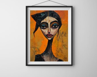 Abstract Woman Portrait Wall Art Print | Digital Download Poster | Modern Expressionist Home Decor