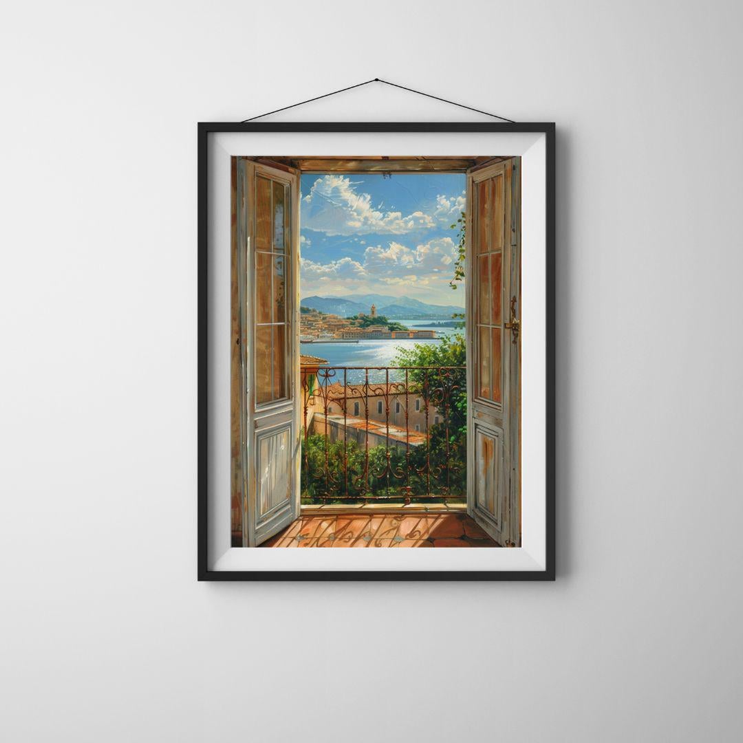 Mediterranean Window View Art Print | Coastal Landscape Poster ...